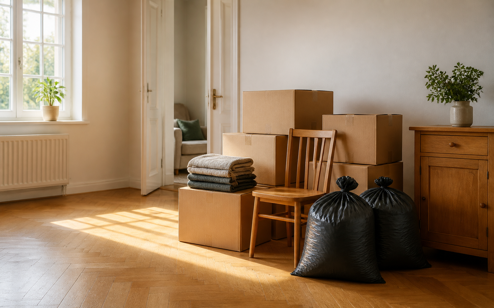 Geordnet für eine Haushaltsauflösung vorbereitete Wohnung